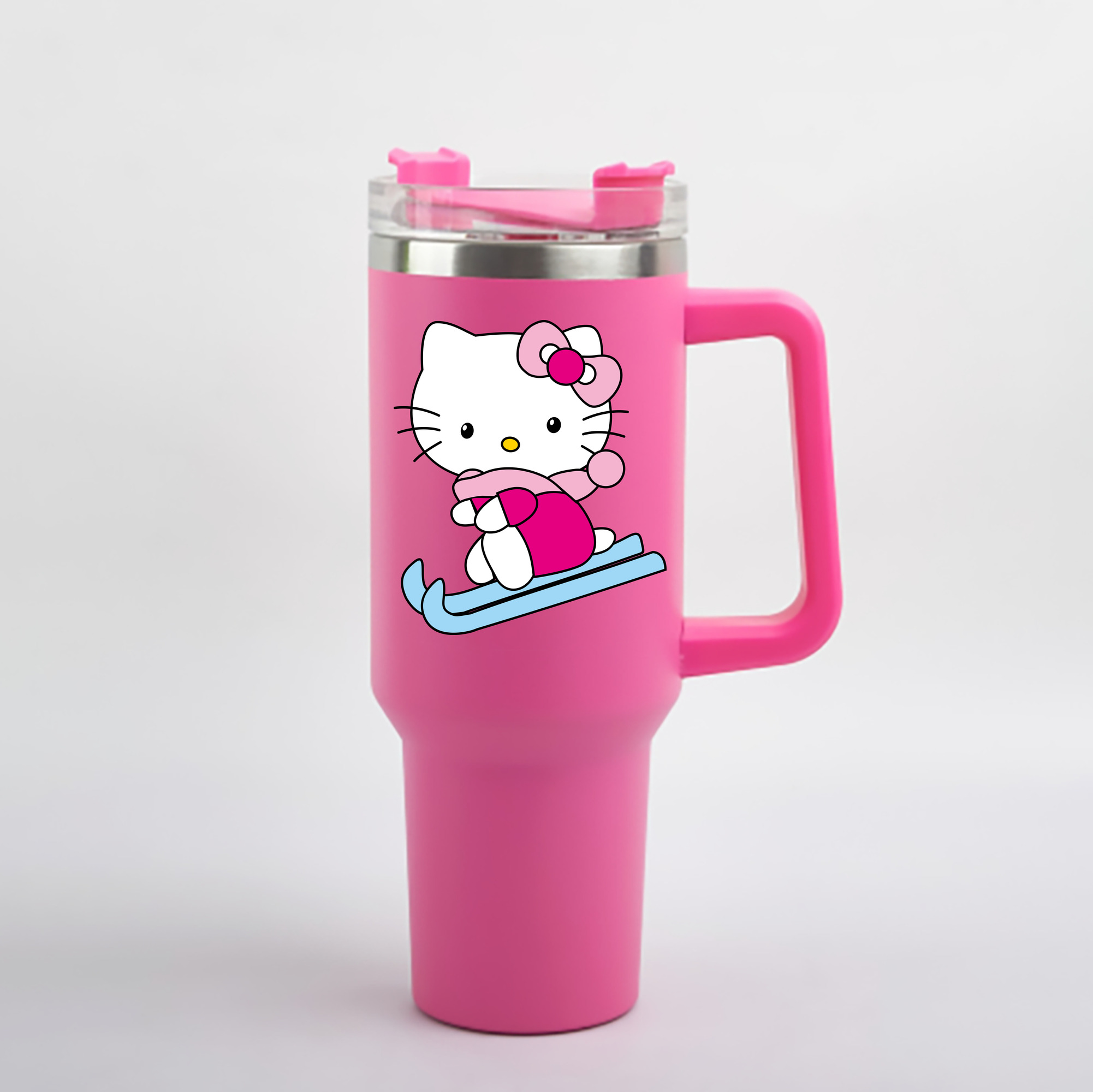 （画像用） Hello Kitty ハローキティ 1200mL車用タンブラー - クリスタルステッカー（プラスチックストロー付き）